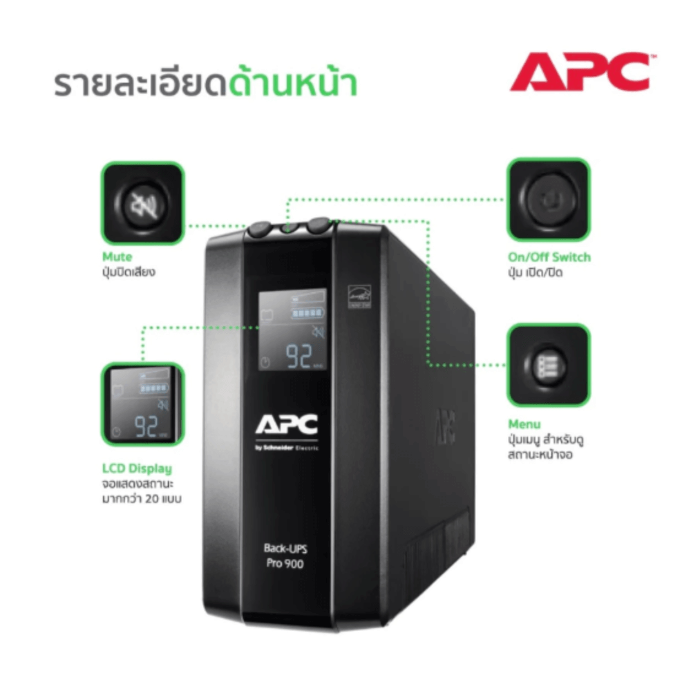 เครื่องสำรองไฟฟ้า APC 1600VA 960 วัตต์ รุ่น BR1600SI-3Y EASY UPS 8 ช่อง ป้องกัน ไฟตก ไฟเกิน